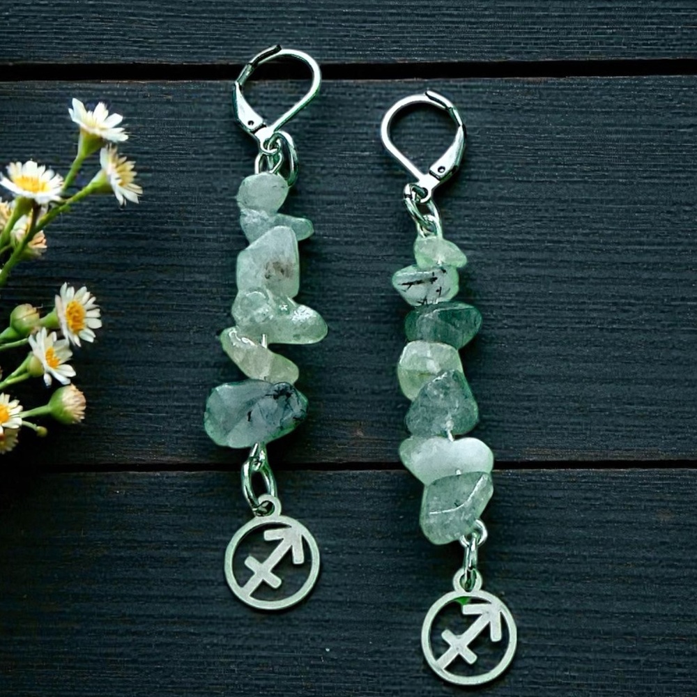 🆕 Sagittarius Zodiac and Gemstones Dangle Earrings- Stainless Steel